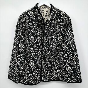 Trimdin‎ Reversible Jacket Coat Size 2X Black Ivory Brocade Long Sleeve Artsy